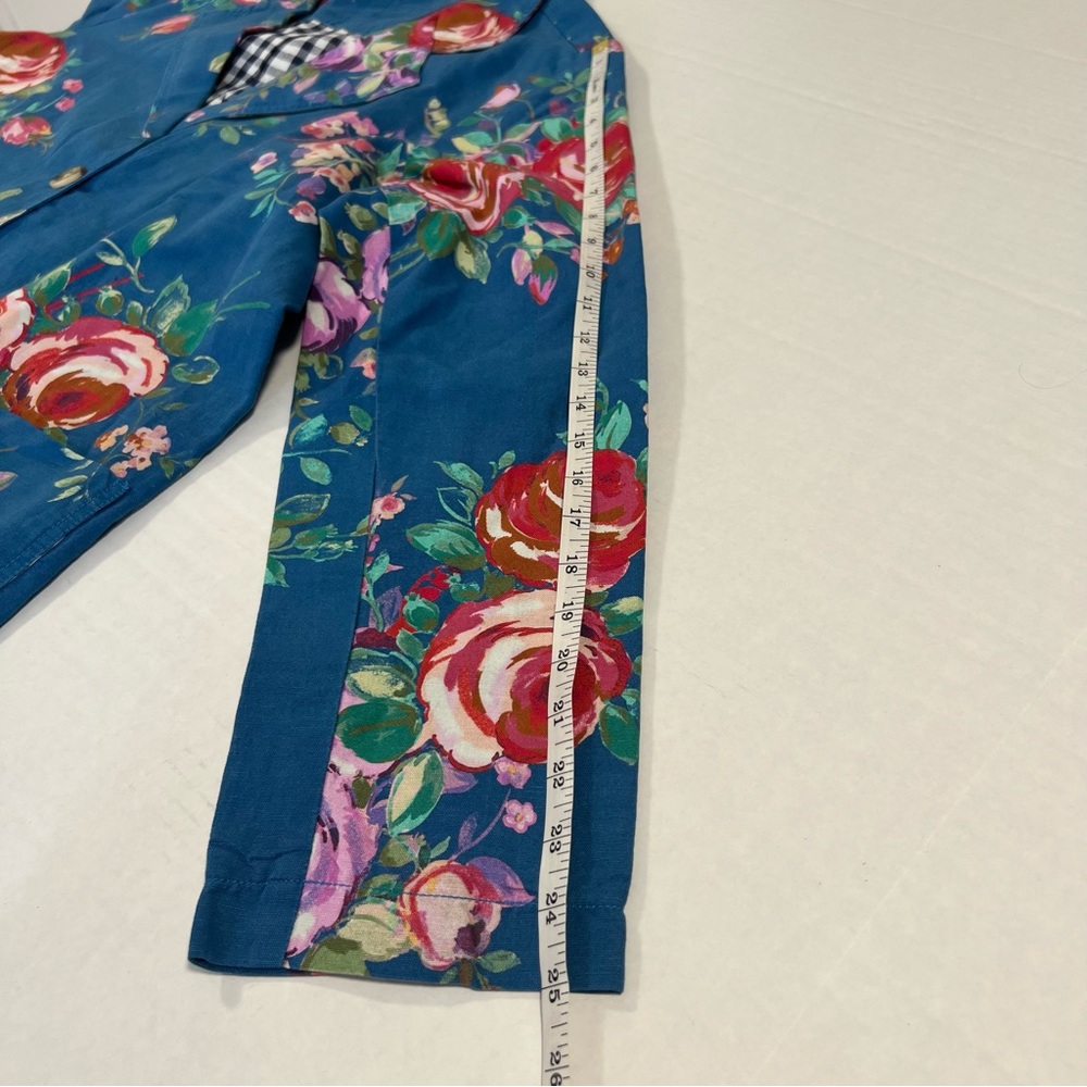 🌻NWOT sundance royal botanical topper linen blend floral trench coat in blue - Picture 9 of 13